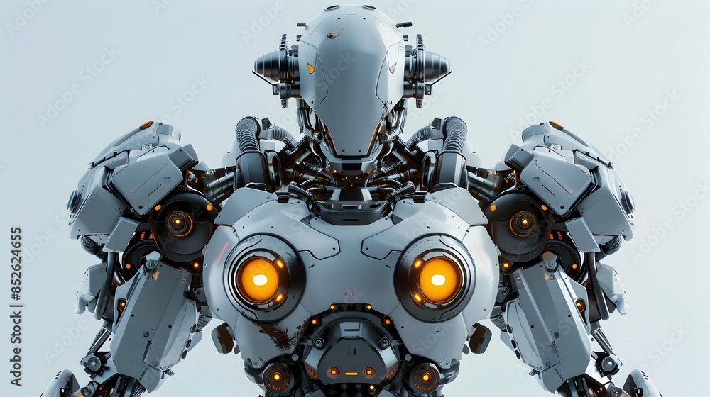 Fototapeta premium Towering Humanoid Soccer Robot Bulldozes Through Defenders with Raw Power and Rugged Design