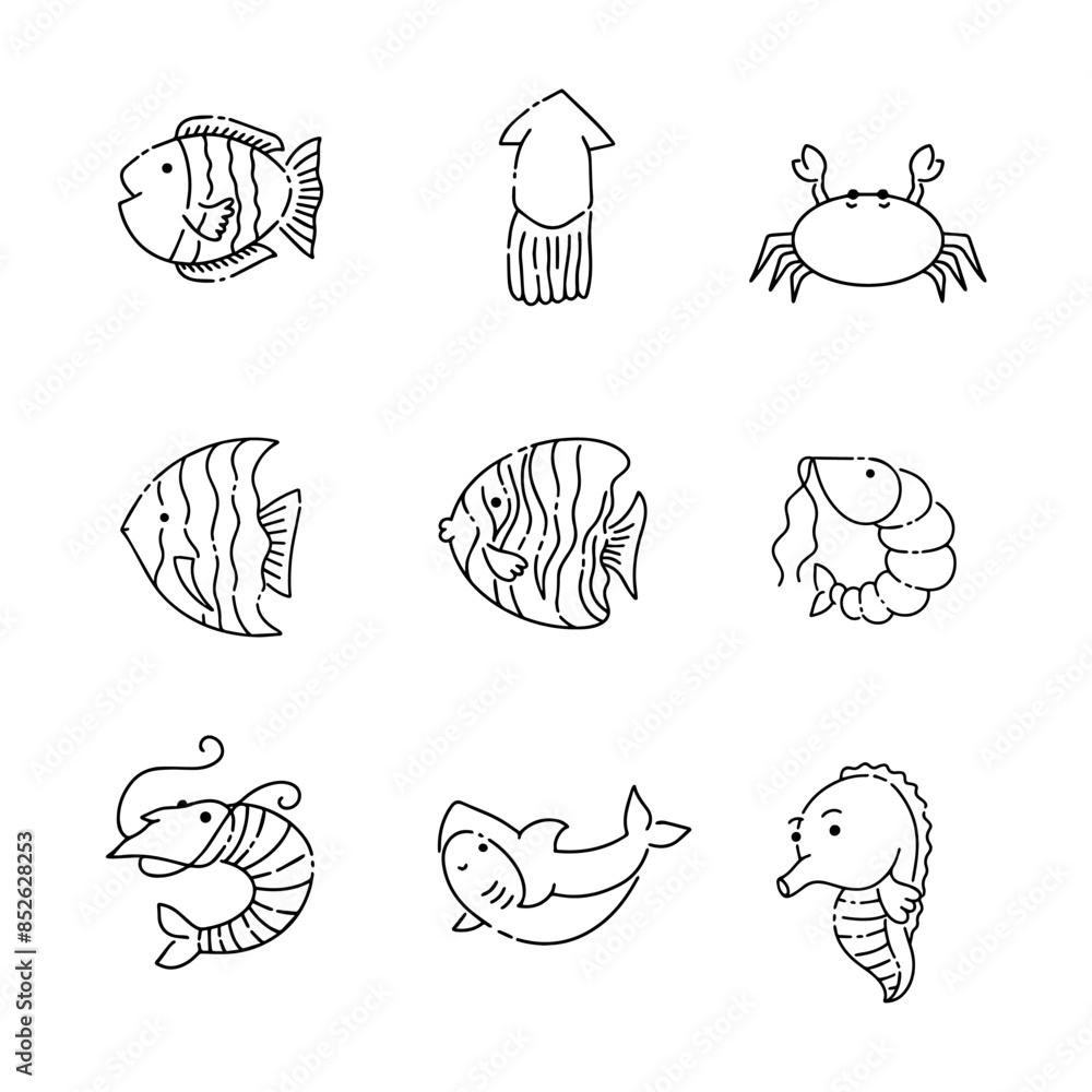 Sea animal doodle line vector illustration Sea animal doodle line vector illustration