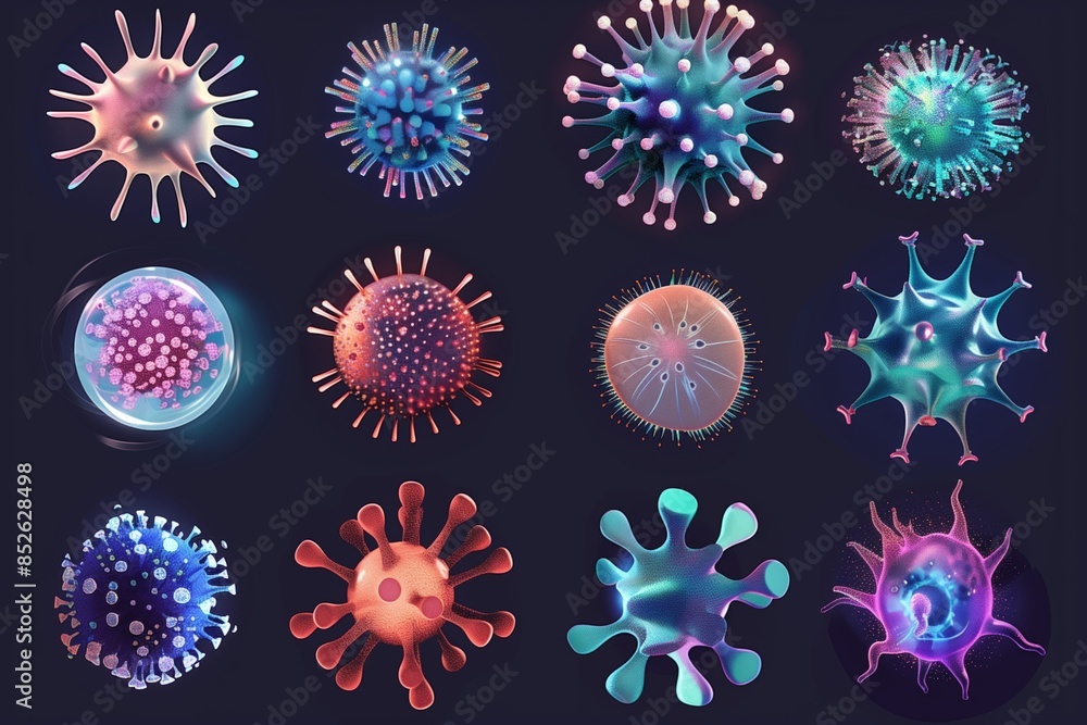 Assorted Virus Particles Illustration