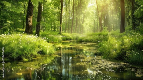 A picturesque unspoiled forest brimming with fresh spring water