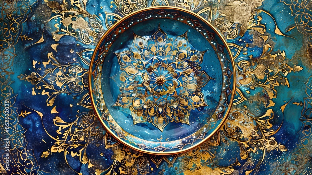 Ornate Islamic Ceramic Plate with Luxurious Detail Ornate Islamic Ceramic Plate with Luxurious Detail
