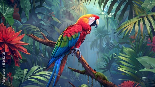 Wallpaper Mural Colorful parrot on branch tropical background, exotic, birds, vibrant, nature Torontodigital.ca