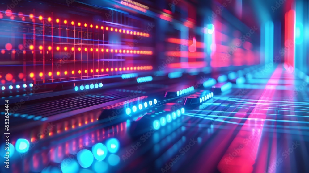 Futuristic Data Center with Vibrant Neon Lights and High-Tech Infrastructure Futuristic Data Center with Vibrant Neon Lights and High-Tech Infrastructure