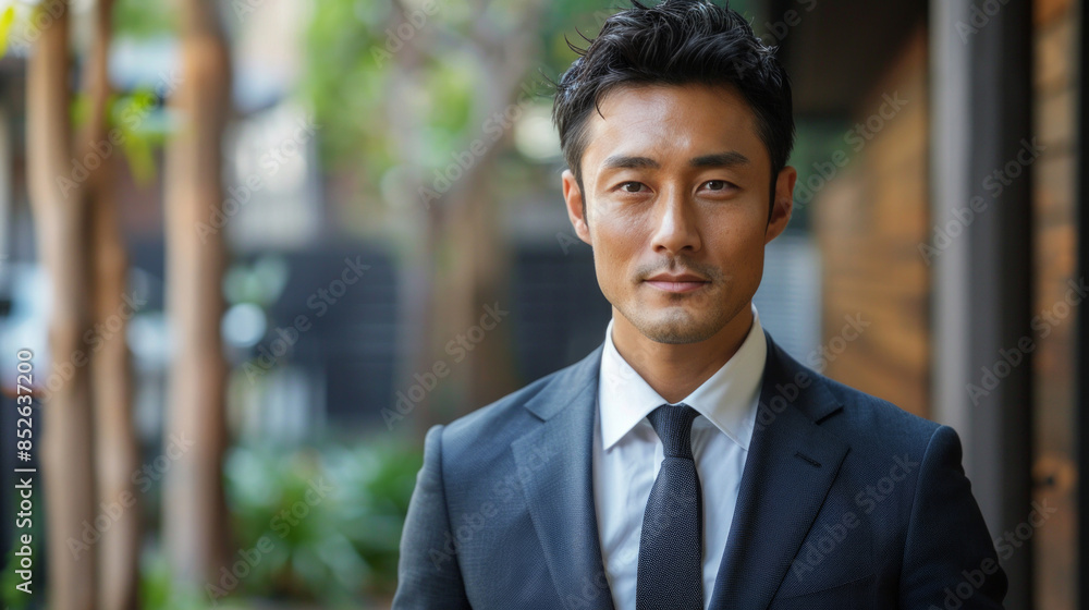 Photo of young Asian business people working outdoor, AI Generative Photo of young Asian business people working outdoor, AI Generative