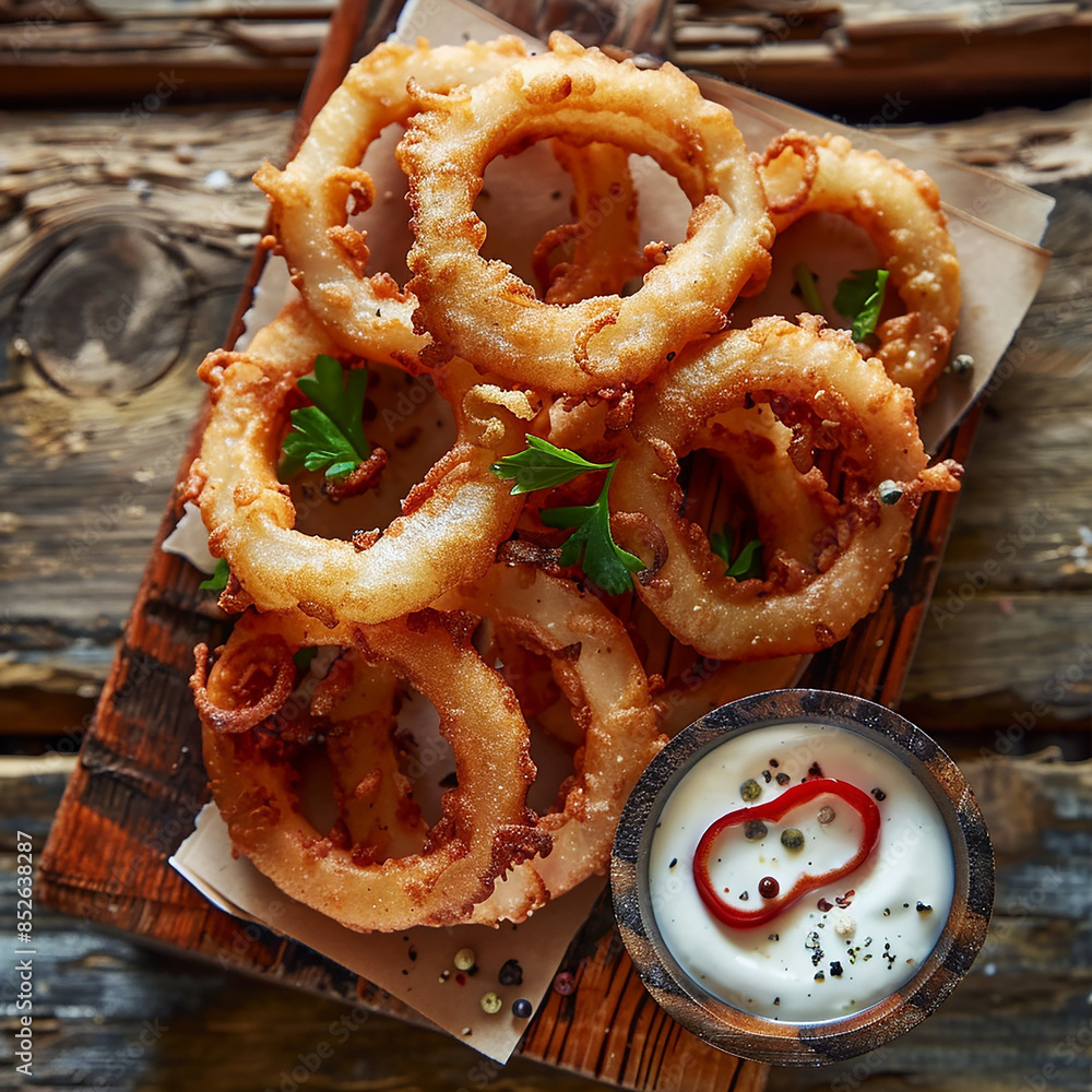 Onion rings deep fried with crispy crust generated.Ai Onion rings deep fried with crispy crust generated.Ai