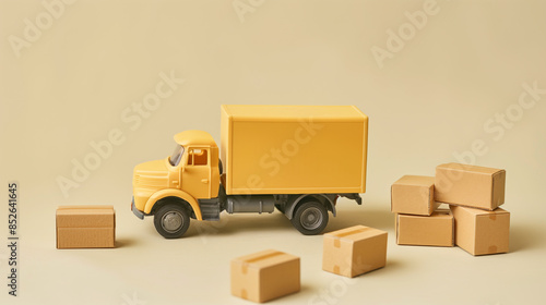 Wallpaper Mural A toy moving truck with cardboard boxes. Transportation  and delivery concept. Created with Generative AI technology. Torontodigital.ca