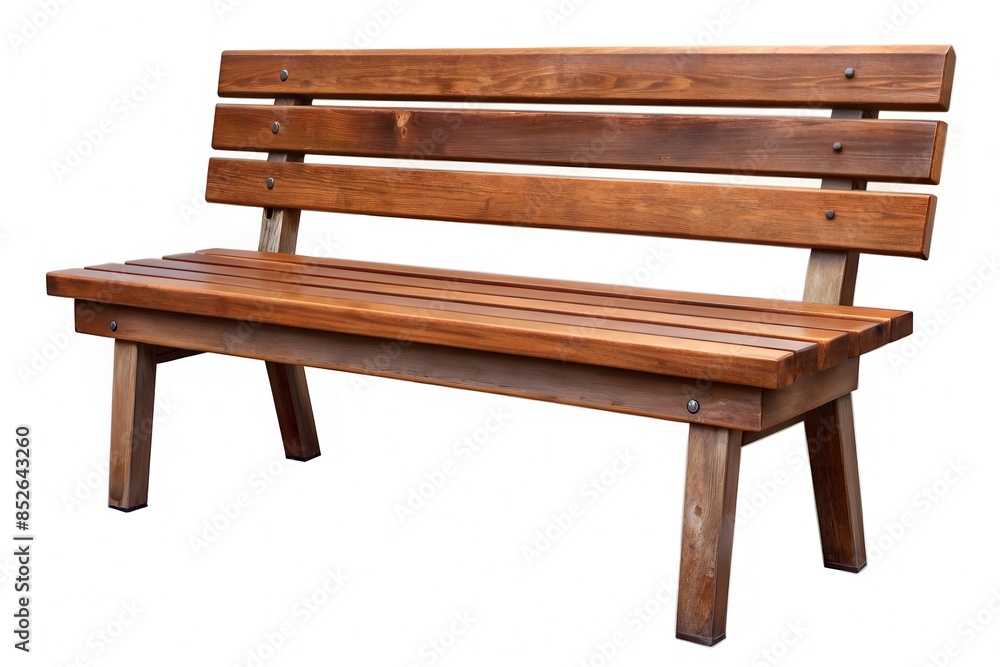 Fototapeta premium Outdoor Wooden Bench Isolated On White Background.