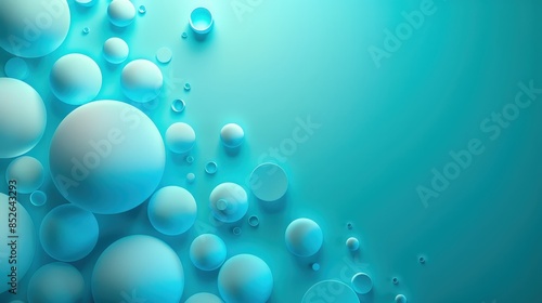 A close-up image of blue and white spheres floating on a vibrant teal background, creating a mesmerizing abstract pattern