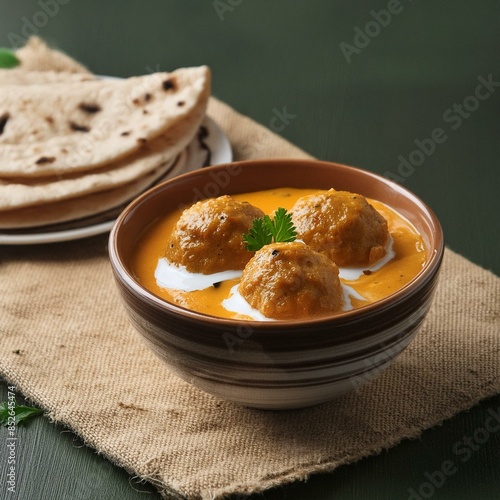 Indian mughlai special cuisine malai kofta curry served with chapati  photo