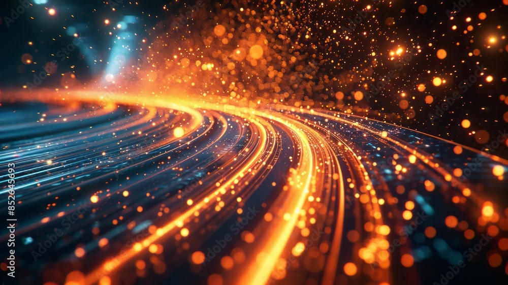 Vibrant Light Trails: Abstract Glowing Lines and Particles at Night Vibrant Light Trails: Abstract Glowing Lines and Particles at Night