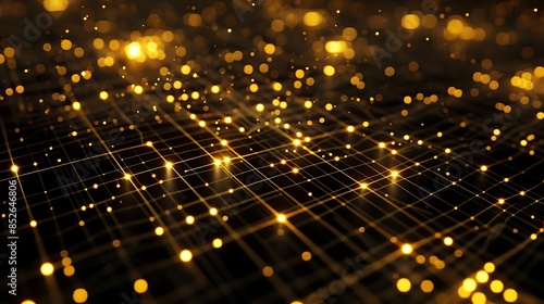 digital matrix of gold and yellow lights on a black background photo