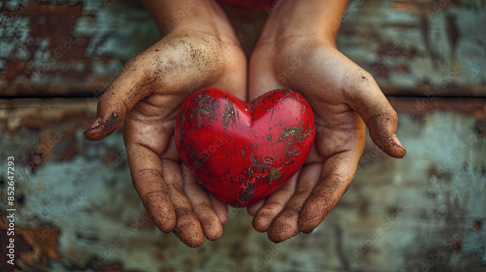 red heart shape in hands on blurry background red heart shape in hands on blurry background