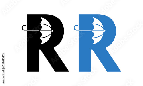 Letter r with umbrella design template illustration