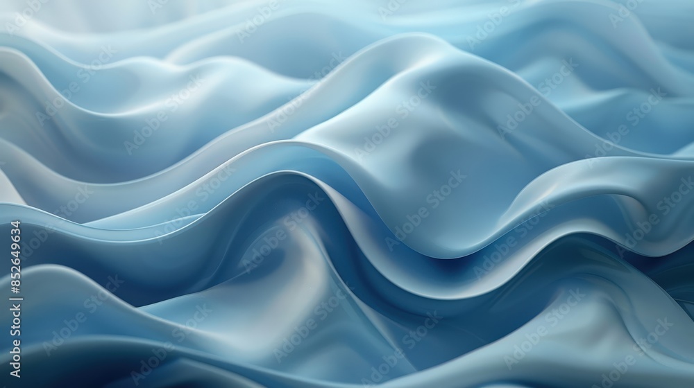 Obraz premium A close-up image of smooth, blue silk fabric draped in soft, undulating waves