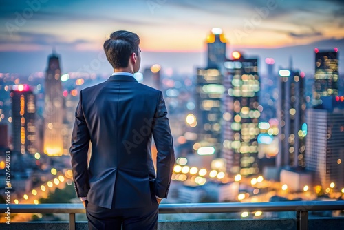Businessman Looking At The City Lights At Night.