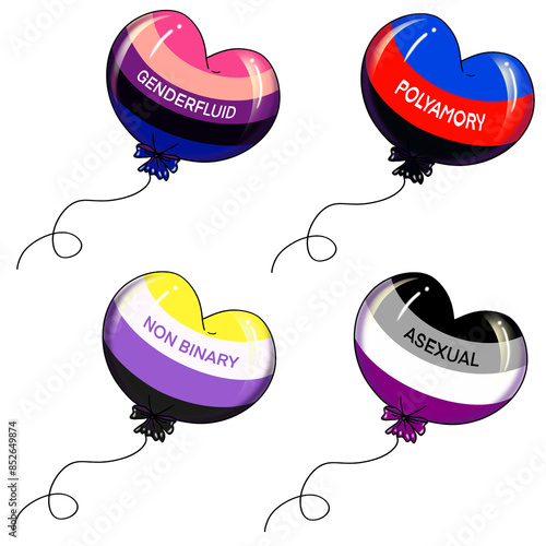 set of colorful balloons about flag of genders 