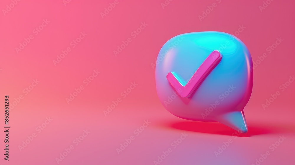 3D chat bubble with a checkmark icon, providing copy space 3D chat bubble with a checkmark icon, providing copy space