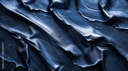 Close-up abstract image of a dark blue liquid surface with folds and creases, creating a flowing, dynamic texture