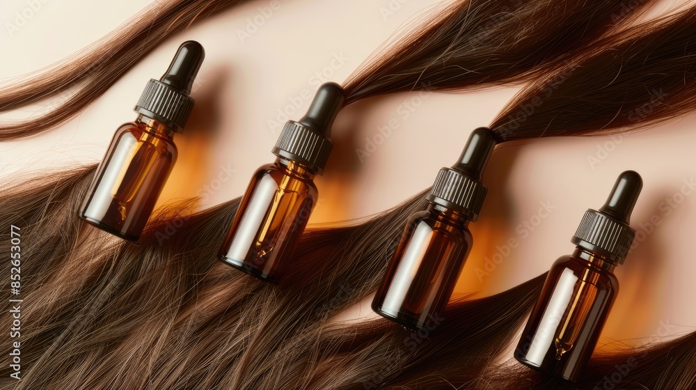 Naklejka premium Ampoules for hair growth and restoration with serum and vitamins beauty and self care concept