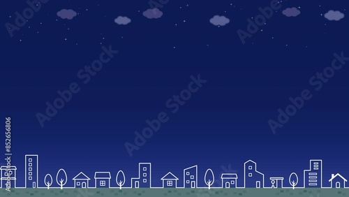 流れる街並みのループアニメーション　夜景　線画