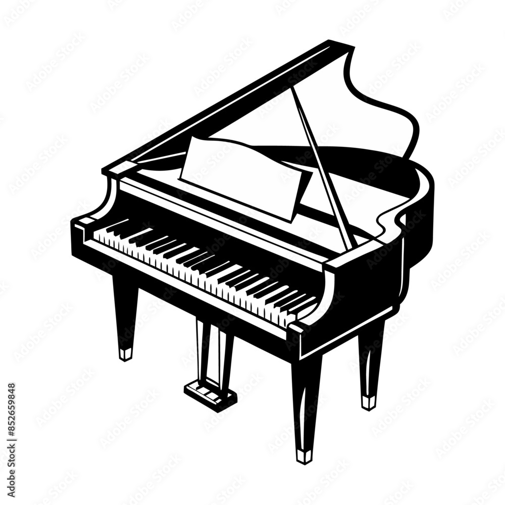 grand piano keys, piano and notes, grand piano, grand piano and music notes, vector lustration of-a piano in black outline, 