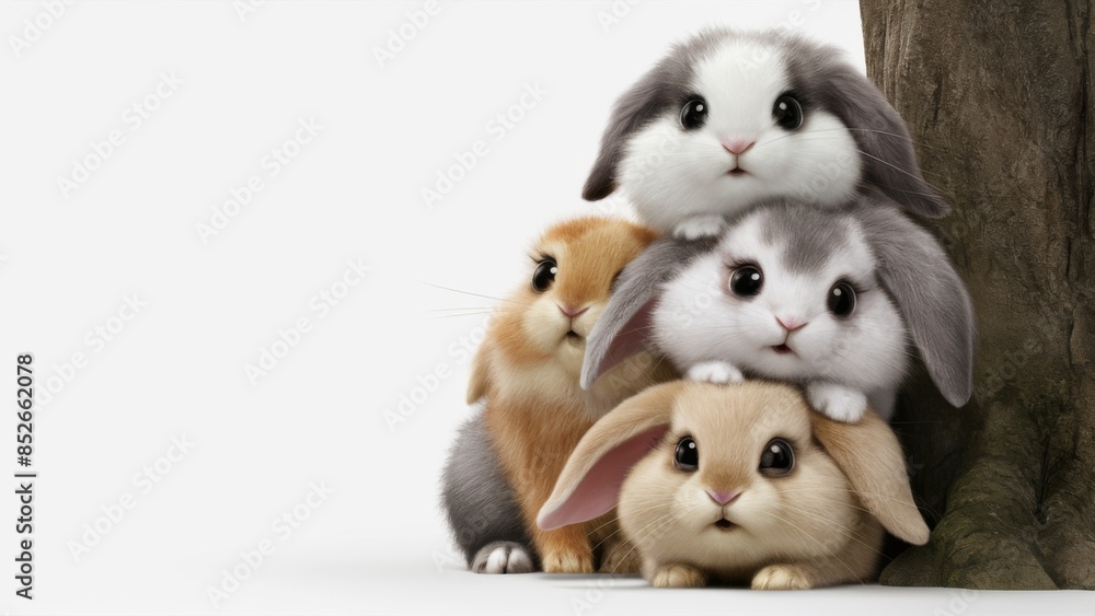 A group of three rabbits are sitting on top of each other, AI A group of three rabbits are sitting on top of each other, AI