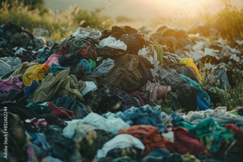 piles of clothes on landfill - environmental impact of fast fashion photo