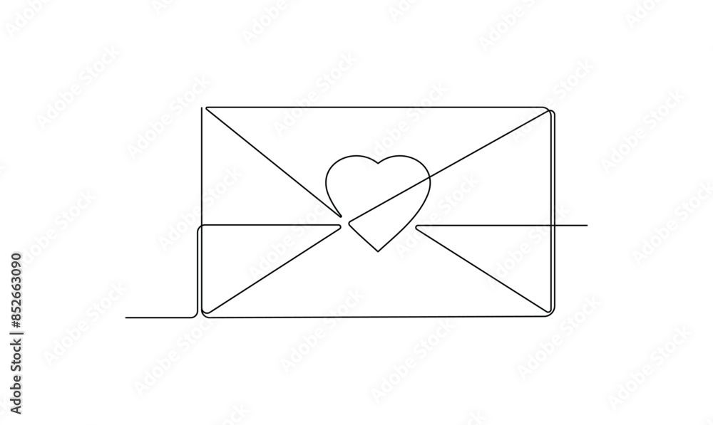Vector continuous one simple single abstract line drawing of Love letter with heart proposal of love and relationship silhouette concept of relationship Vector continuous one simple single abstract line drawing of Love letter with heart proposal of love and relationship silhouette concept of relationship