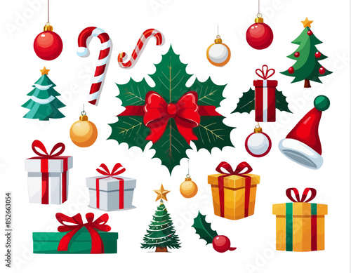 Christmas stickers and icons, vector, wektory, 
