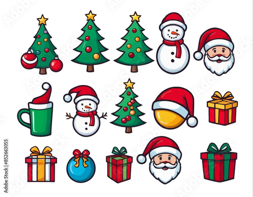 Christmas stickers and icons, vector, wektory, 