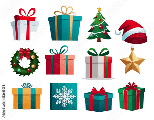 Christmas stickers and icons, vector, wektory, 