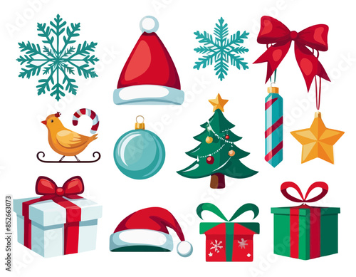 Christmas stickers and icons, vector, wektory, 