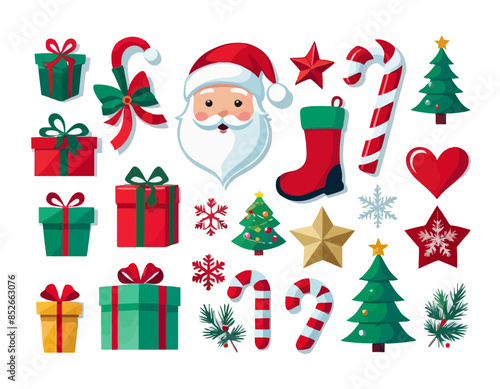 Christmas stickers and icons, vector, wektory, 