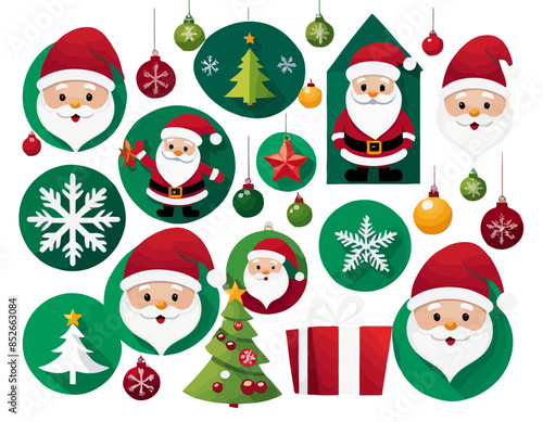 Christmas stickers and icons, vector, wektory, 