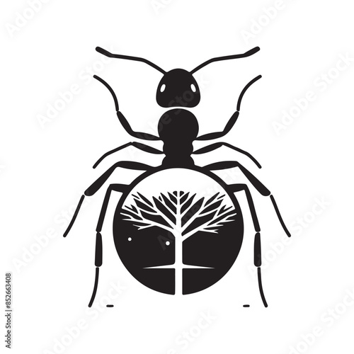 vector silhouette black ant on a white background