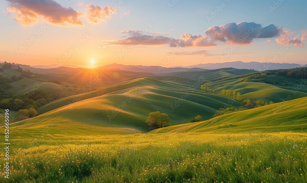 Fototapeta premium Sunset over rolling hills