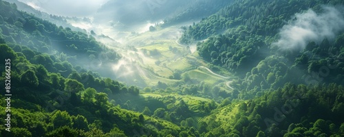 Scenic view of a lush valley photo
