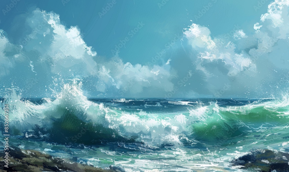 Fototapeta premium Waves crashing on a rocky shore