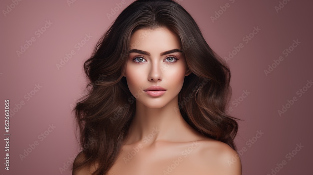 Naklejka premium Young woman with flawless skin, epitomizing natural beauty, perfect for cosmetology searches