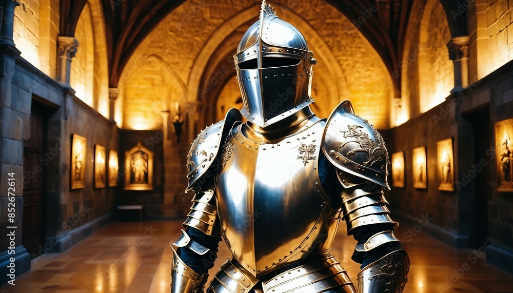medieval knight's armor at the a castle museum.
medieval knight's armor at the a castle museum.