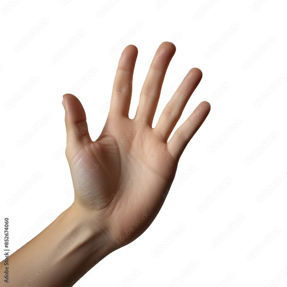 Human Hand with Five Fingers: Detailed Anatomy Isolated on Transparent Background