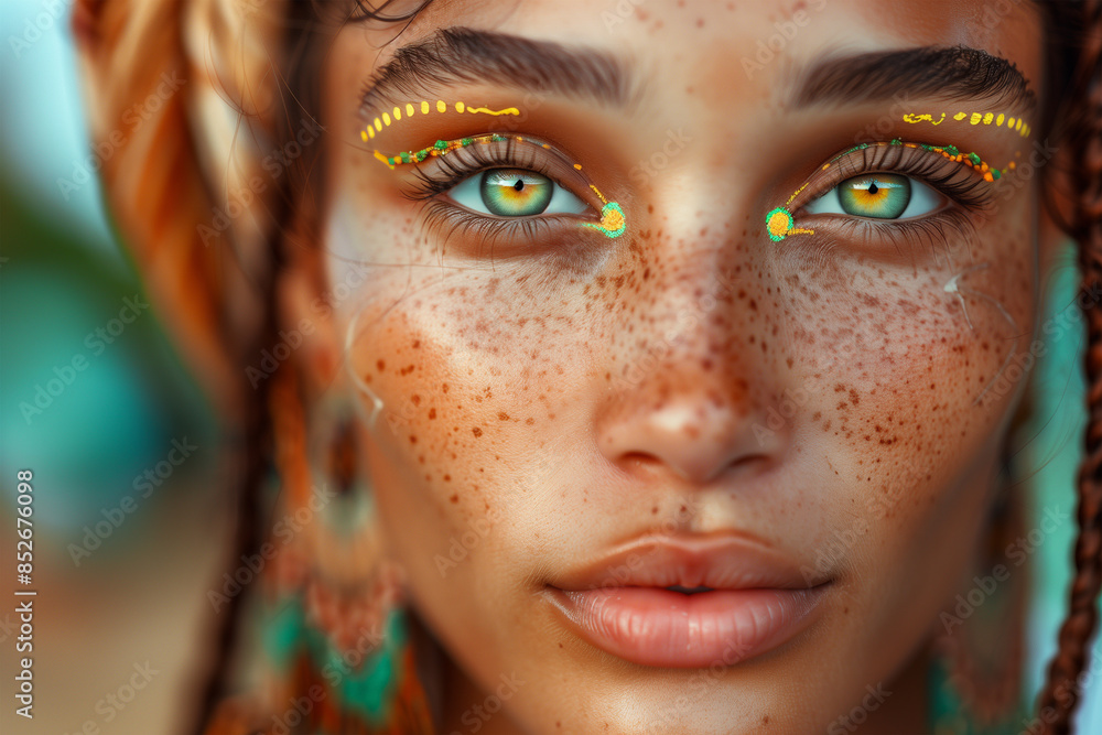 custom made wallpaper toronto digitalClose-up of young woman with exotic facial makeup. Generative AI image
