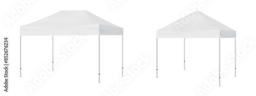 Pop Up Canopy Tents For Outdoor Party Or Events, Side View, Isolated on White Background. Vector Illustration