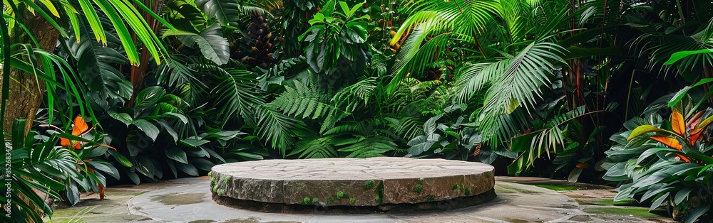 Tropical Garden with Stone Podium Display Tropical Garden with Stone Podium Display
