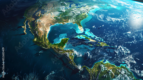 High-resolution image of the earth showing the gulf of mexico and adjacent land