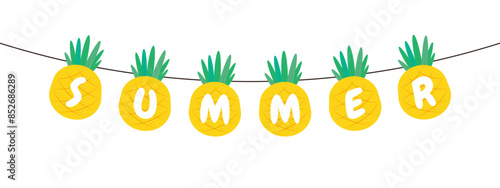 Flag decoration for summer on transparent background. Party flag decoration for summer celebration.