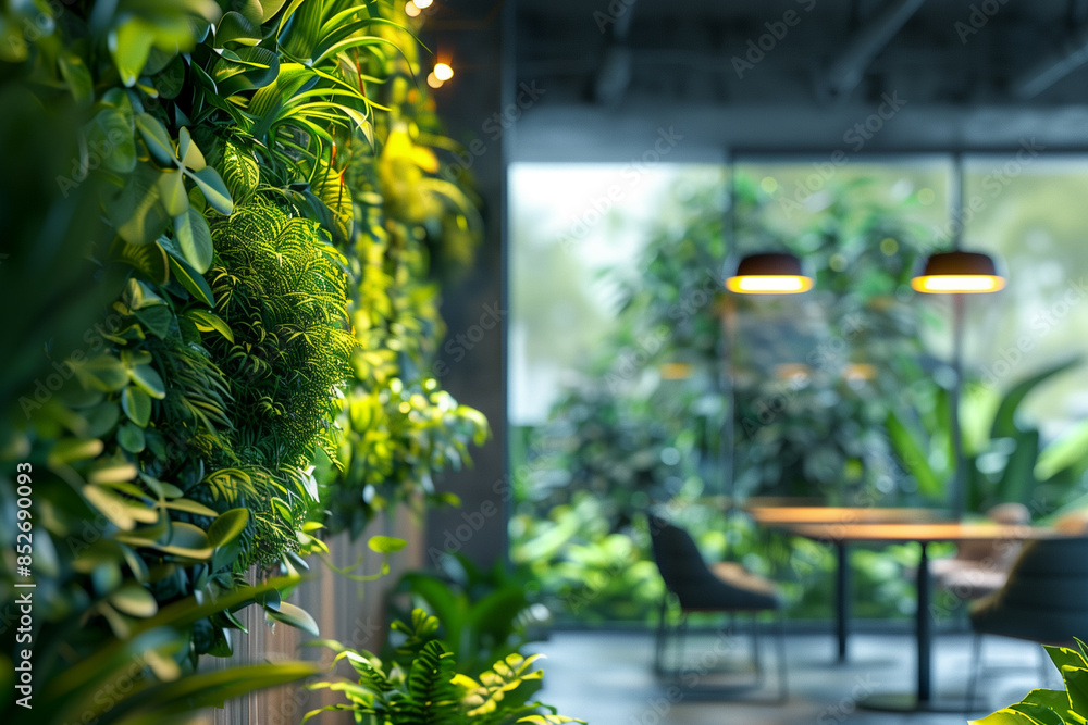 Green office design with house plants for carbon dioxide reduction Green office design with house plants for carbon dioxide reduction
