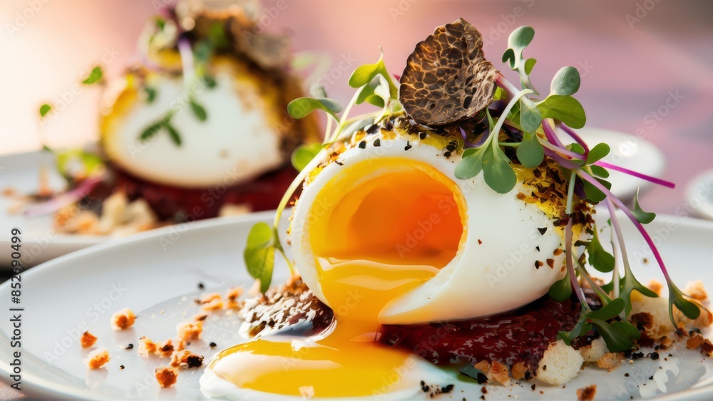 A plate topped with a hard boiled egg and some sauce, AI A plate topped with a hard boiled egg and some sauce, AI