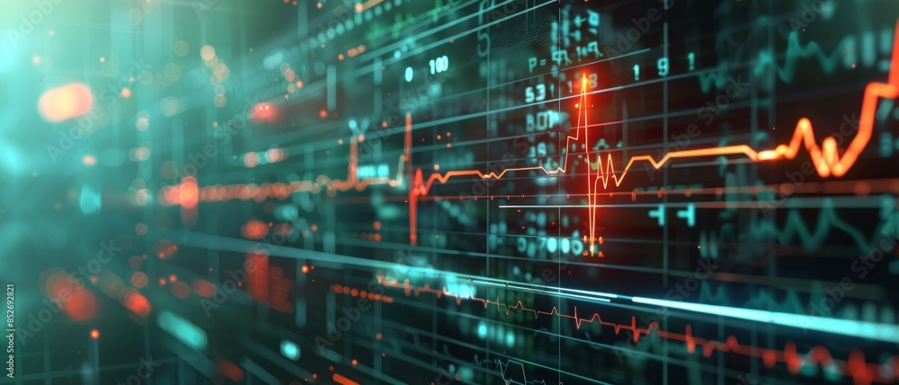 An impressive scene captures an advanced EKG monitor displaying vital signs real time An impressive scene captures an advanced EKG monitor displaying vital signs real time