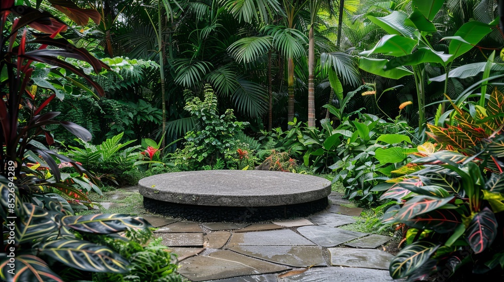 Tropical Garden with Stone Podium Display Tropical Garden with Stone Podium Display